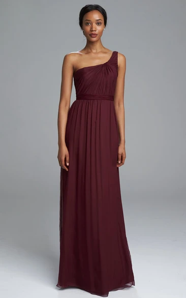 Sheath Sleeveless One-Shoulder Chiffon Bridesmaid Dress With Ruching