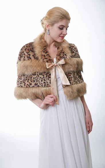 Leopard Faux Fur Bridal Wrap With Satin Bow