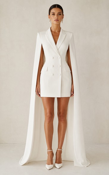 White Cape Blazer Mini Wedding Dress