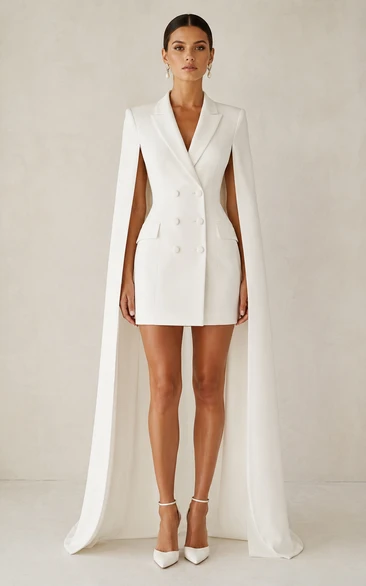 White Cape Blazer Mini Wedding Dress