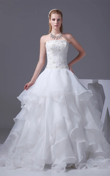 Sleeveless Ruffled Rhinestone and Ball-Gown With Appliques
