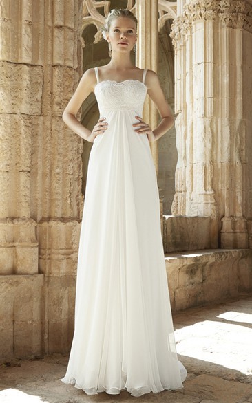 Sheath Floor-Length Spaghetti Sleeveless Caped Empire Chiffon Wedding Dress With Appliques