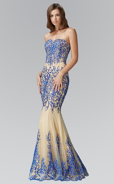 Mermaid Sweetheart Sleeveless Tulle Backless Dress With Beading And Embroidery