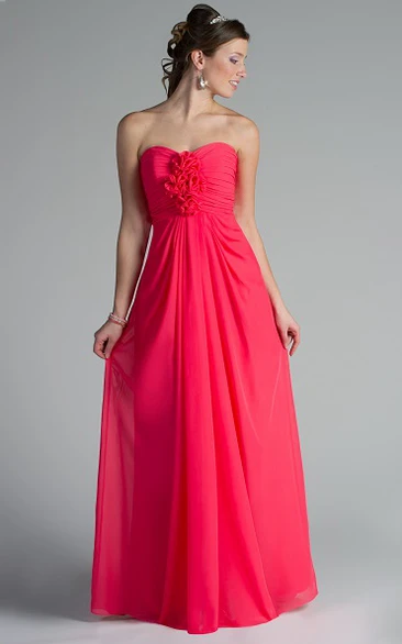Sweetheart Pleated Chiffon Long Dress With Flowers