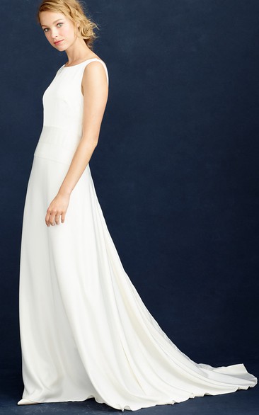 Sheath Scoop-Neck Sleeveless Maxi Satin Chiffon Wedding Dress