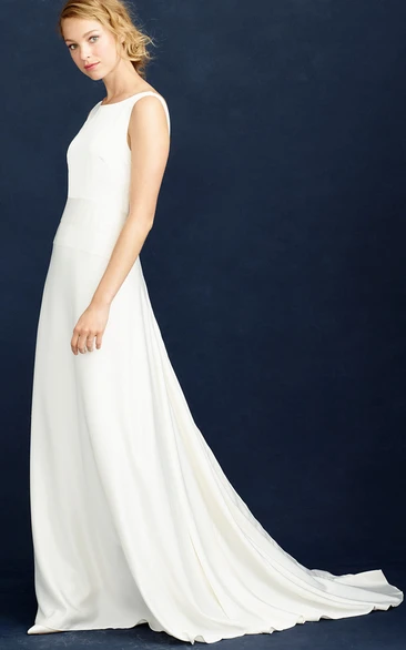 Sheath Scoop-Neck Sleeveless Maxi Satin Chiffon Wedding Dress