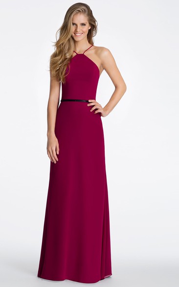Long Spaghetti Sleeveless Chiffon Bridesmaid Dress