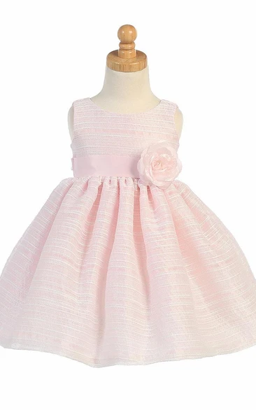 Tea-Length Tiered Organza&Satin Flower Girl Dress
