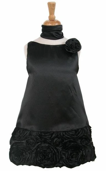 Cape Midi Floral Lace&Charmeuse Flower Girl Dress With Embroidery