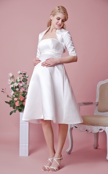 Empire Waist Tea Length Satin Dress With Removable Jacket