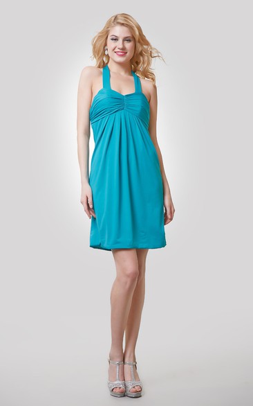 A-Line Short Chiffon Dress With Ruching and Halter