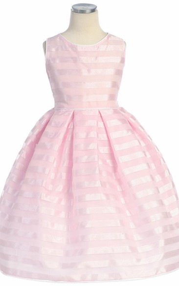 Tea-Length Pleated Sleeveless Organza Flower Girl Dress