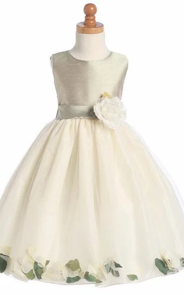 Tea-Length Floral Tulle Flower Girl Dress
