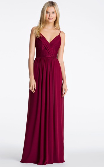 Spaghetti Embroidered Sleeveless Chiffon Bridesmaid Dress With Straps
