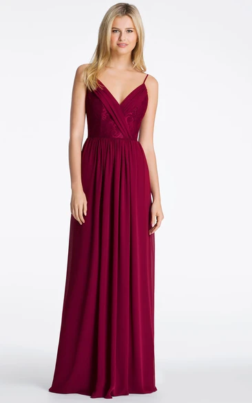 Spaghetti Embroidered Sleeveless Chiffon Bridesmaid Dress With Straps