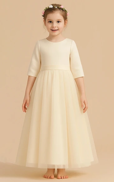 Scoop-neck Ivory Half-sleeve A-line Flowergirl Dress