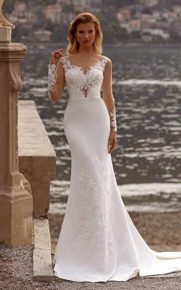 Ethereal Illusion Mermaid Long Sleeve Sheath Elegant Wedding Dress