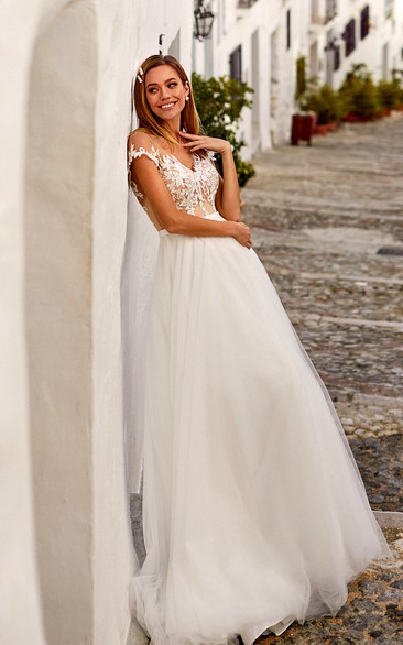Chiffon V-neck Cap Empire A-line Wedding Dress