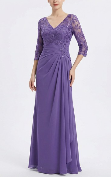 V-Neck Sequin Gown with V-Back & Sleeves