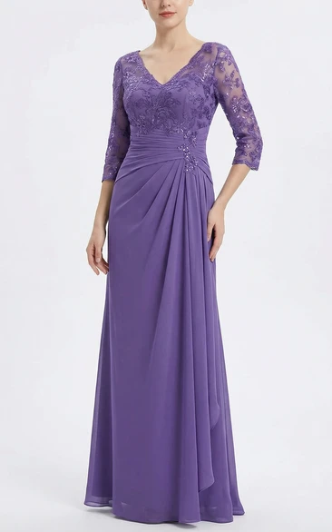 V-Neck Sequin Gown with V-Back & Sleeves