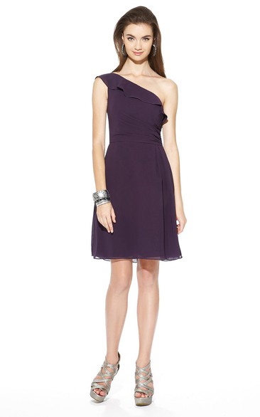 One-Shoulder A-Line Short Chiffon Bridesmaid Dress With Ruffles