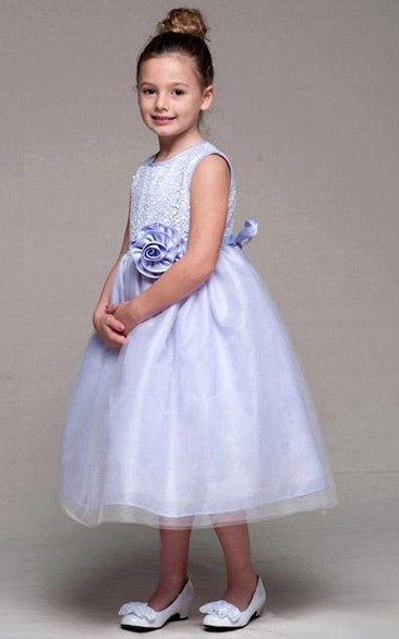 Tea-Length Tulle&Sequins Flower Girl Dress