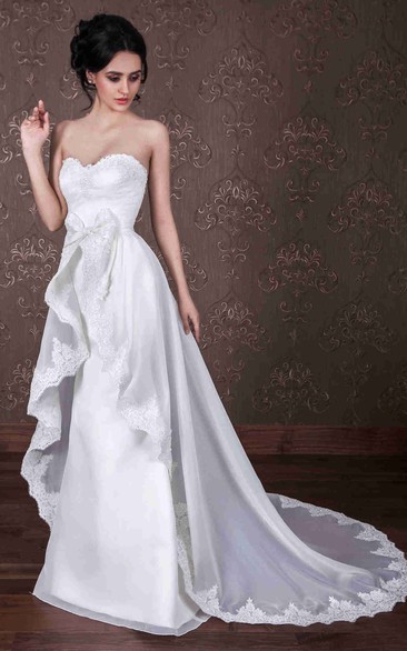 Sheath Sweetheart Floor-Length Satin Wedding Dress With Draping And Corset Back