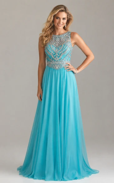 Sleeveless Jewel Neck Mermaid Long Chiffon Dress