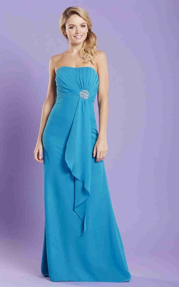 Strapless Draped Chiffon Bridesmaid Dress With Waist Jewellery And Lace-Up
