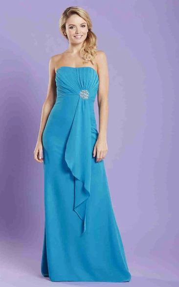 Strapless Draped Chiffon Bridesmaid Dress With Waist Jewellery And Lace-Up