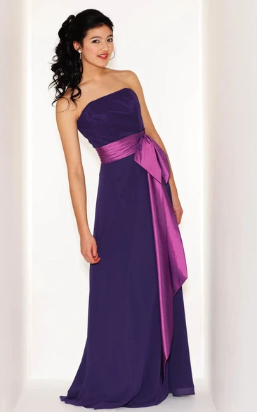 Strapless Ribboned Chiffon Bridesmaid Dress