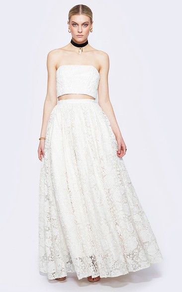 Strapless Maxi Sleeveless Lace Boho Wedding Dress
