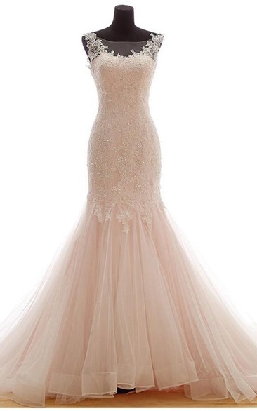 Mermaid Scoop Sleeveless Draping Bridal Dress