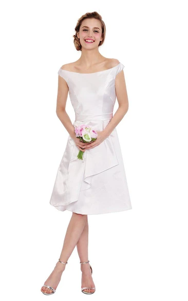 A-line Off the Shoulder Satin Dress With Ruffled Skirt