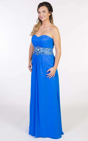 Sweetheart Sleeveless Jeweled Chiffon Prom Dress With Ruching