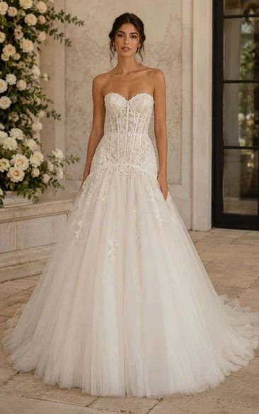 Strapless Tulle Ball Gown Vintage Wedding Dress