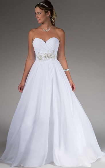 Sweetheart A-line Taffeta Bridal Gown With Beading-flower Waist