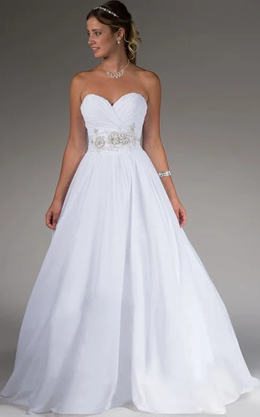 Sweetheart A-line Taffeta Bridal Gown With Beading-flower Waist