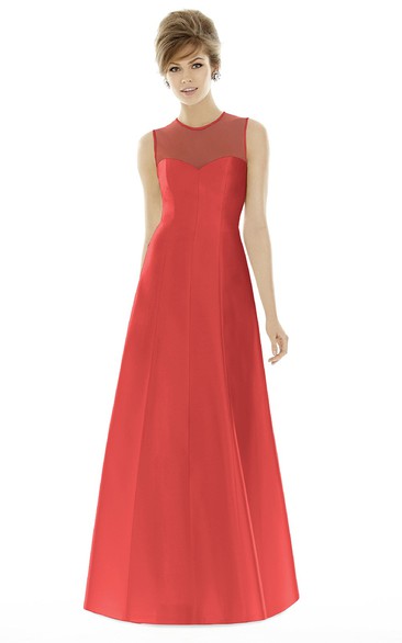 A-Line High-Neck Sleeveless Illusion Ruched Satin Gown