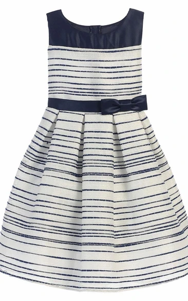 Midi Tiered Pleated Satin Flower Girl Dress With Sash