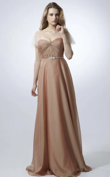 Maxi Criss-Cross Cap Sleeve Sweetheart Chiffon Prom Dress