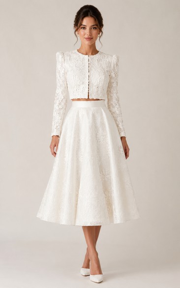 Ivory Lace Two Piece Tea Wedding Dress