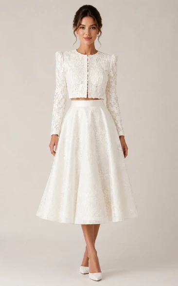 Ivory Lace Two Piece Tea Wedding Dress