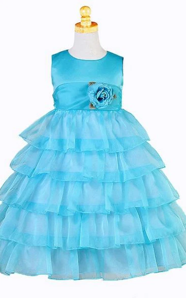 Tiered Sleeveless Organza Flower Girl Dress