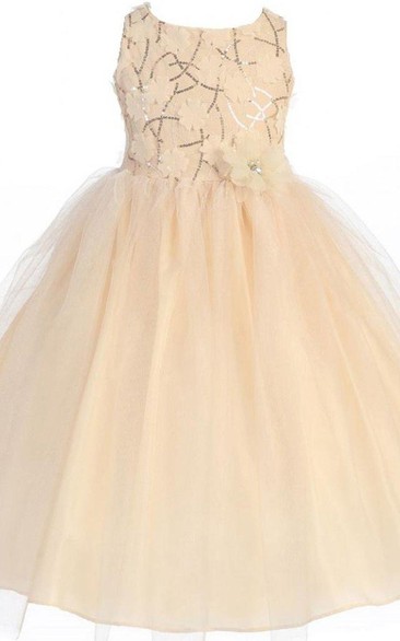 Sleeveless Scoop-neck A-line Dress With Appliques