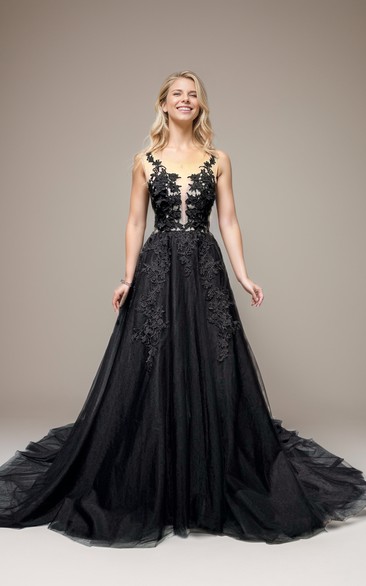 Black Prom Plus Size Gothic Beach Wedding Dress Women's Ball Gown with Lace