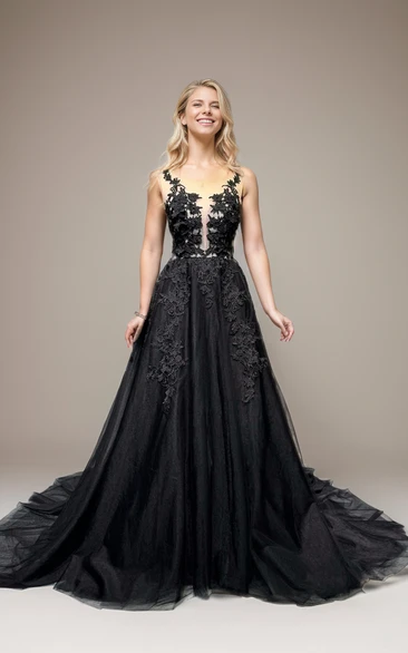 Black Prom Plus Size Gothic Beach Wedding Dress Women's Ball Gown with Lace