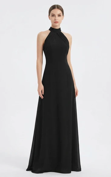 High-Neck Open Back Chiffon Evening Gown