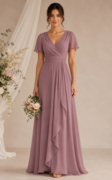 Mauve Chiffon V-neck A-Line Bridesmaid Dress