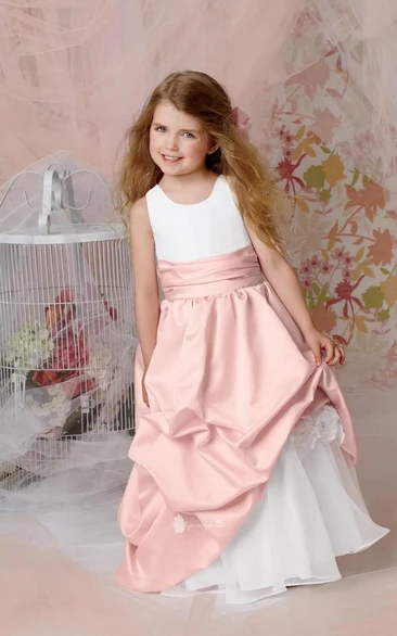 Flower Girl Jewel Organza Ball Gown With Taffeta Pick-up Skirt
